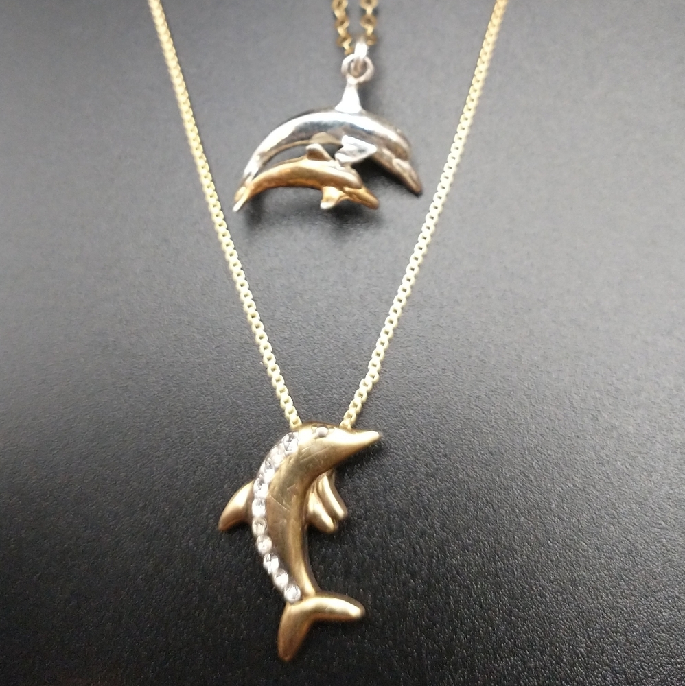 Vermeil Sterling Silver Dolphin Stackable Necklace - image 1